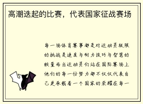 高潮迭起的比赛，代表国家征战赛场