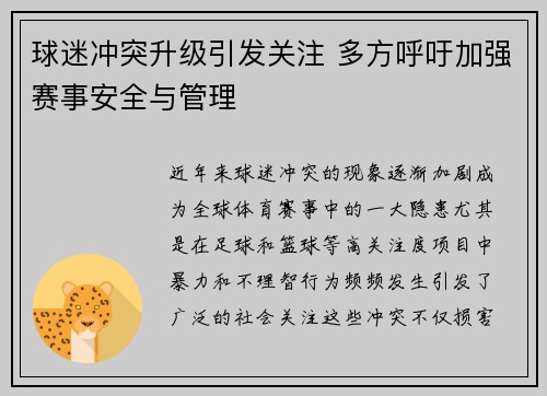 球迷冲突升级引发关注 多方呼吁加强赛事安全与管理