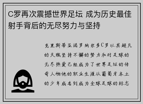 C罗再次震撼世界足坛 成为历史最佳射手背后的无尽努力与坚持