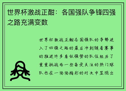世界杯激战正酣：各国强队争锋四强之路充满变数